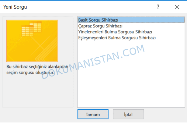 Yeni Sorgu - Basit Sorgu Sihirbazı