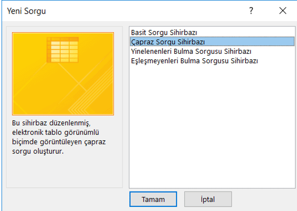Yeni Sorgu Çapraz Sorgu Sihirbazı