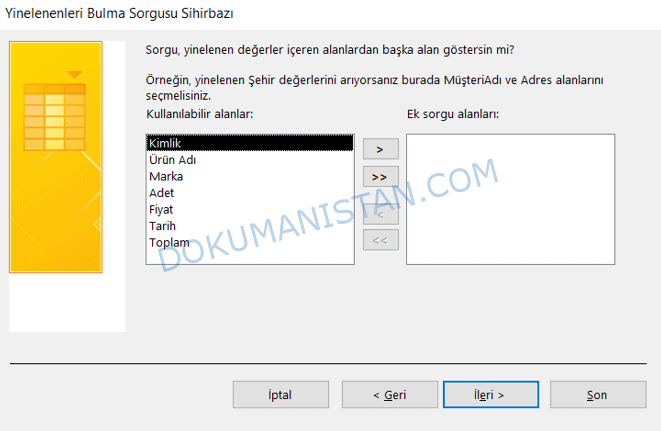 Yinelenleri Bulma Sorgusu Başka Alan Gösterimi
